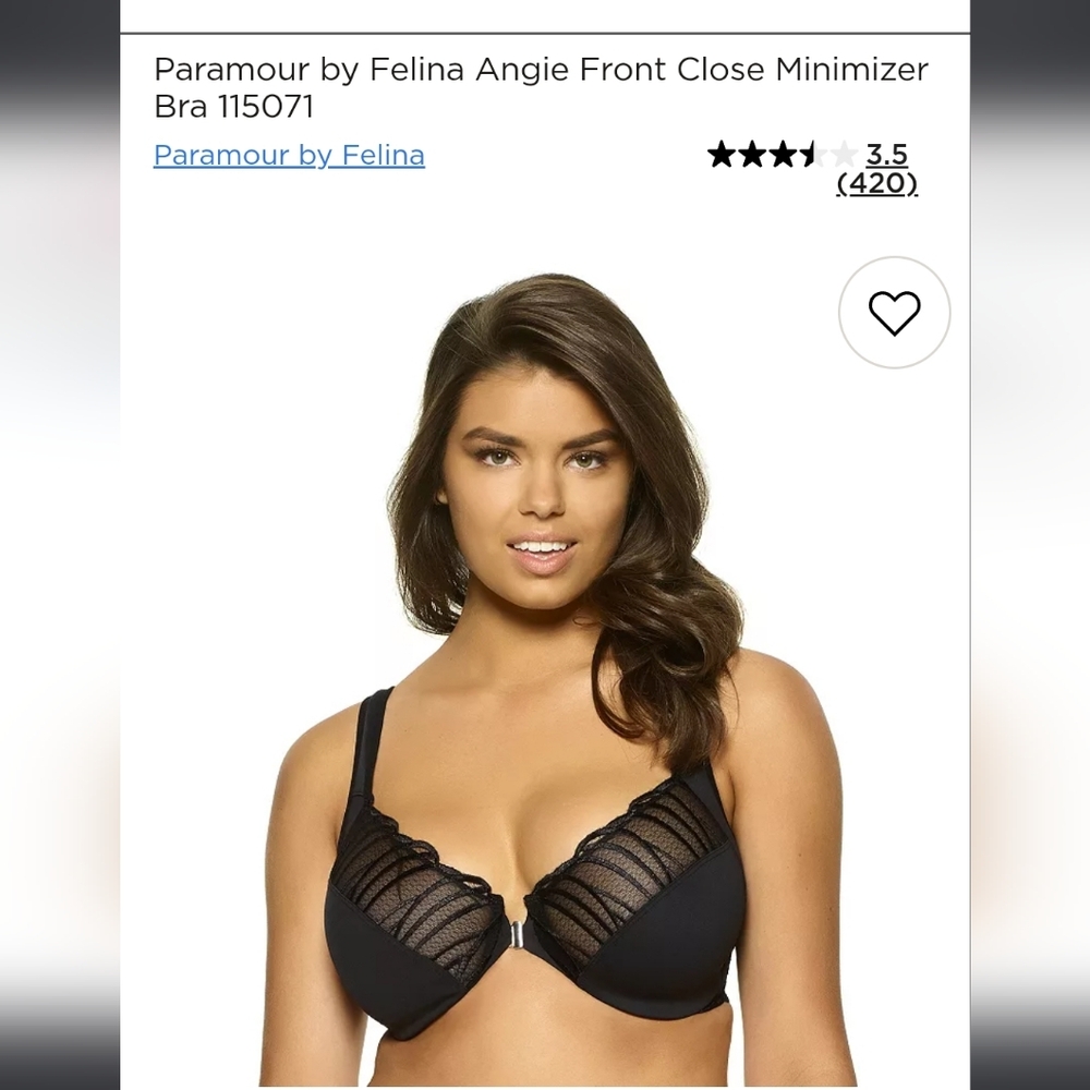 Paramour Black Front-Close Minimizer Bra with Lace Overlay